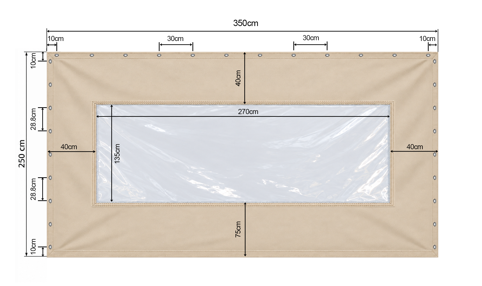 Bâche fermeture de terrasse 2m50 × 2m50 avec fenêtre transparente